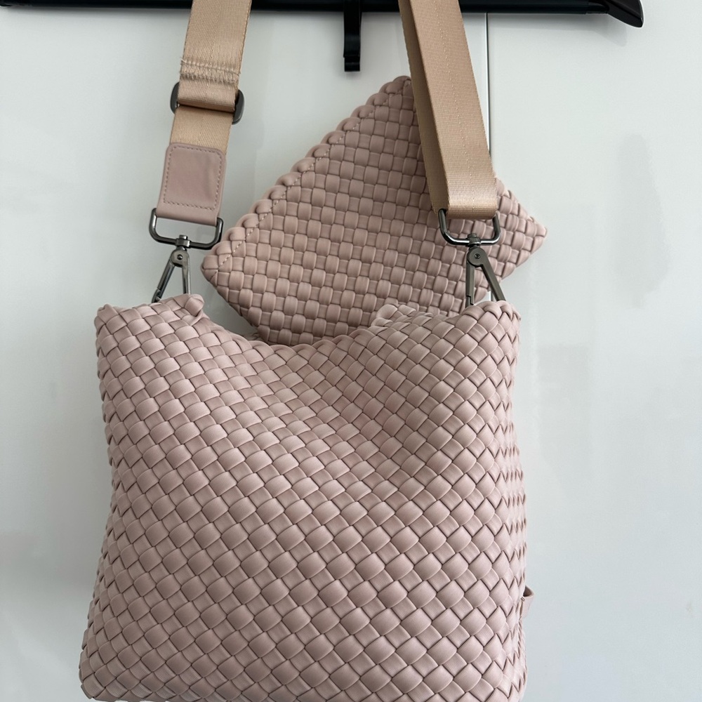 Naghedi Pink Woven Shoulder Bag with Adjustable Strap